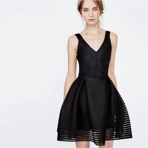 Maje Fit and Flare Rayure Mesh Dress
